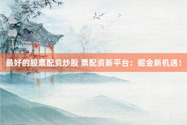 最好的股票配资炒股 票配资新平台：掘金新机遇！