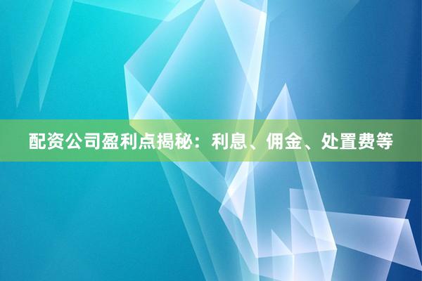 配资公司盈利点揭秘:利息、佣金、处置费等