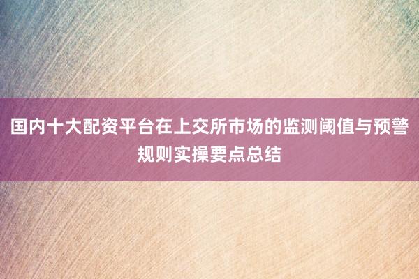 国内十大配资平台在上交所市场的监测阈值与预警规则实操要点总结