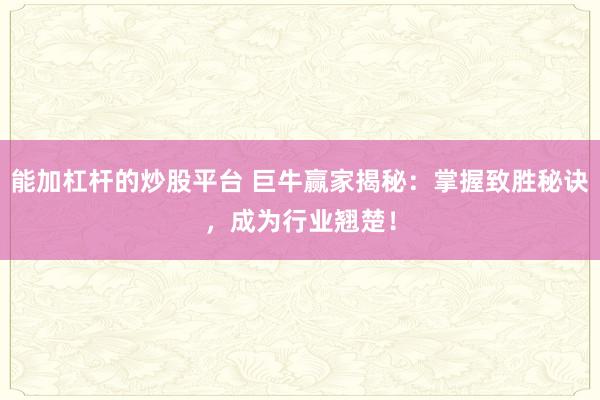 能加杠杆的炒股平台 巨牛赢家揭秘：掌握致胜秘诀，成为行业翘楚！