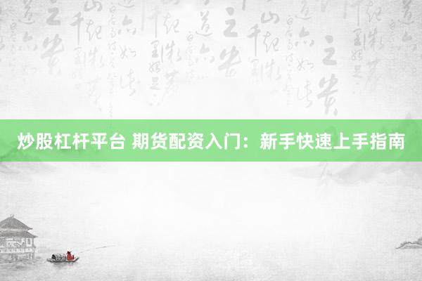 炒股杠杆平台 期货配资入门：新手快速上手指南